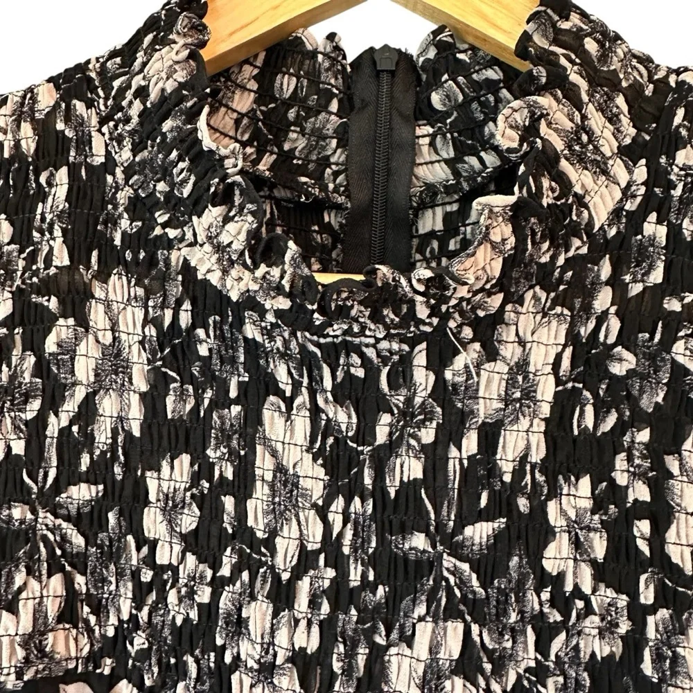 Taylor Black Midi Dress with Cream Floral Print, 10